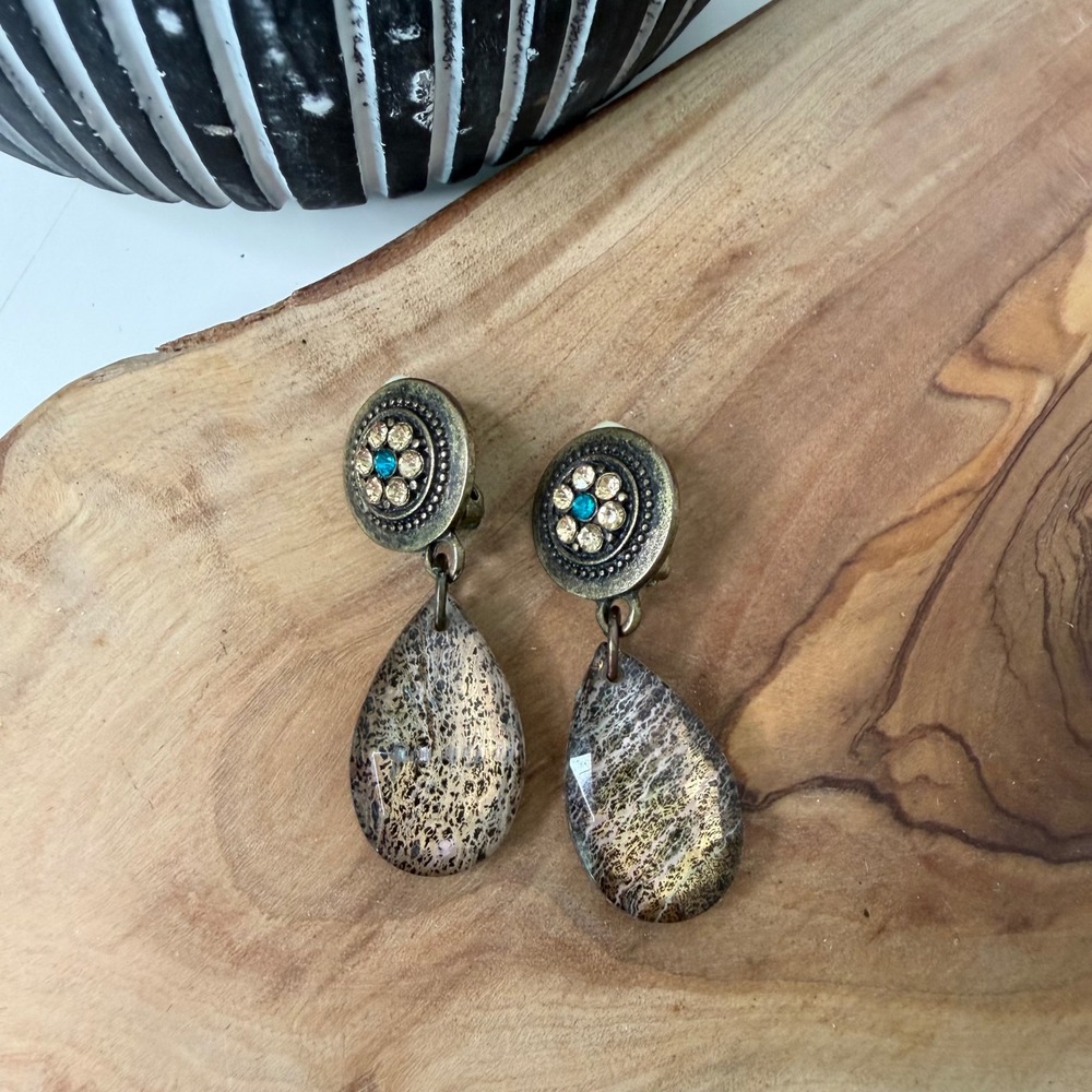 Unbranded Clip On Earrings Womens Brass‎ Rhinestone Teardrop Whimsigoth OS